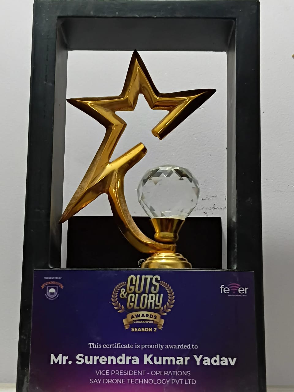 "Celebrating excellence! Our VP Operations, Mr. Surendra Kumar Yadav, has been honoured with the Guts and Glory Award- Season 2(2025) for outstanding contribution to the drone Industry".